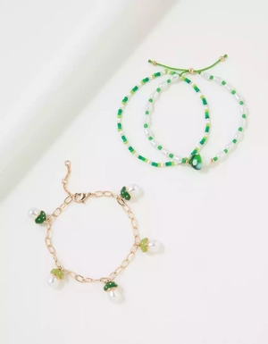 Bijoux American Eagle AEO Green Gold Mushroom Charm Bracelet 3-Pack Vert Femme | AOU-22291464